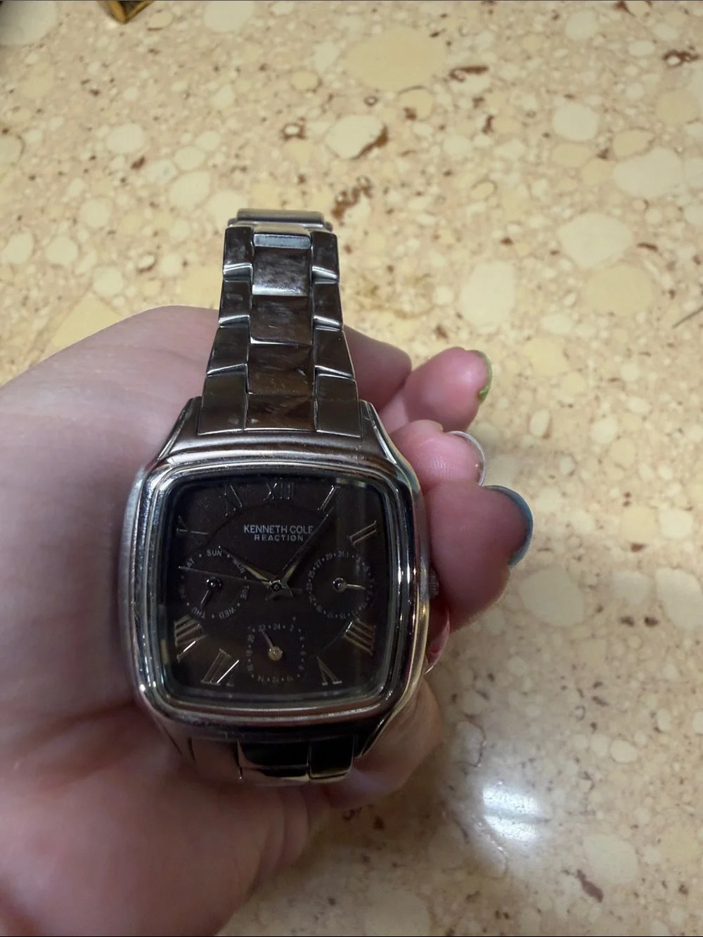 Kenneth Cole Men's Silver-Tone Square Case Watch with Black Dial